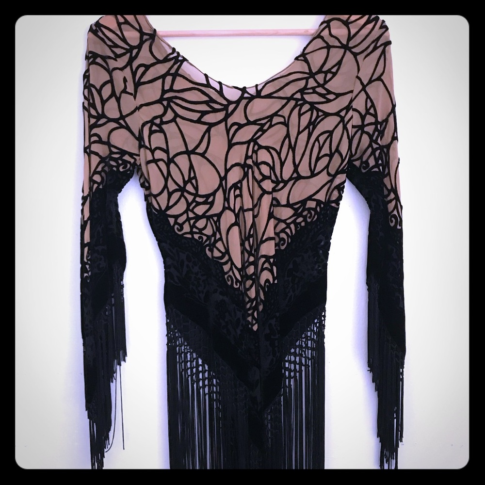 Black and tan top with fringe